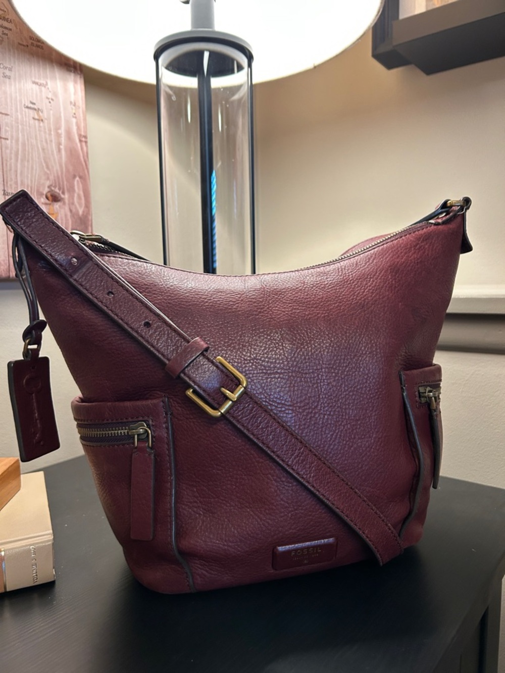 *TWO* FOSSIL Leather Shoulder/Crossbody Bags, Black (ZB6457) & Burgundy (ZB6642) - Picture 3 of 16